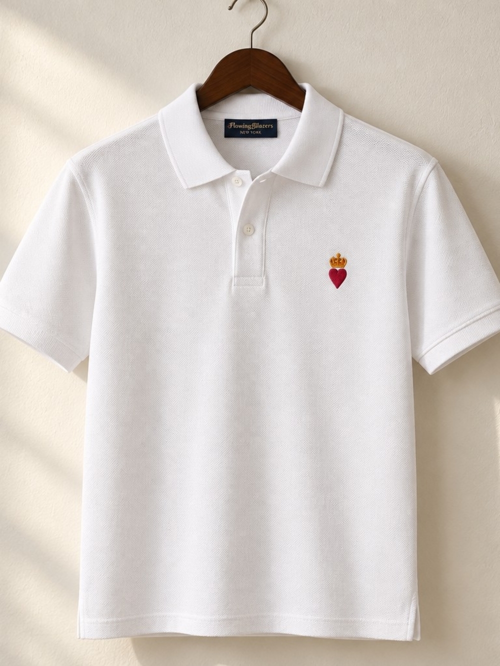 Rowing Blazers White Polo with Red Heart and Gold Crown Embroidery